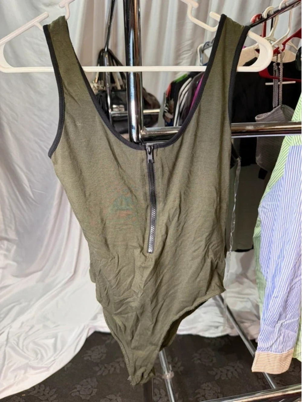 Heart and hips green and black zipper bodysuit